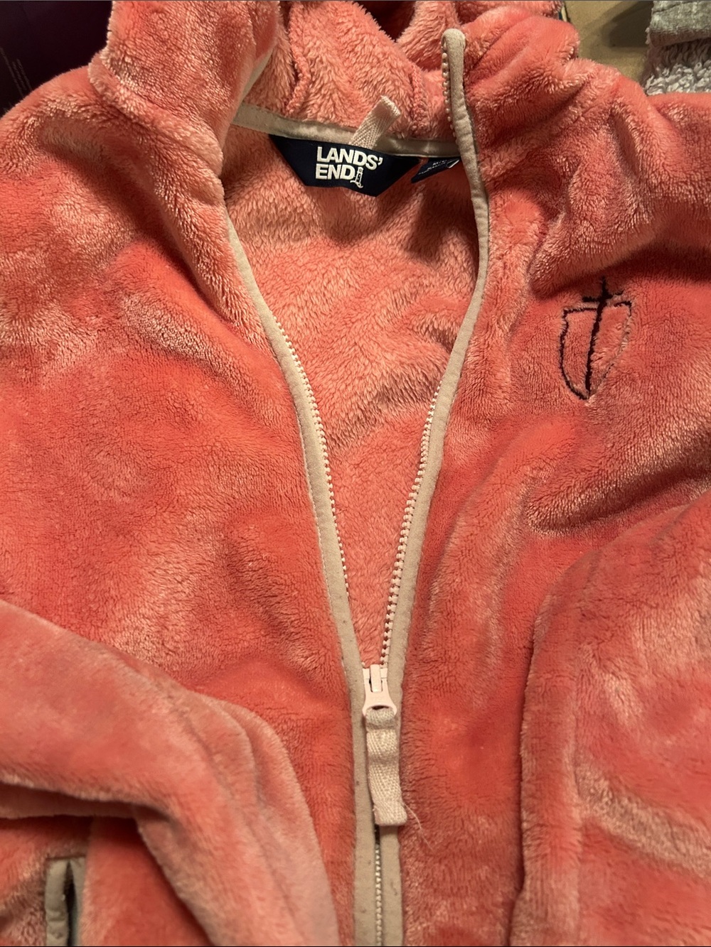 Lands' End Coral Plush Hooded Teddy Jacket